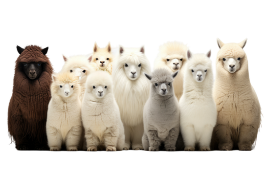 Animal Frozen and Furry Penguin Alpaca Duo on a White or Clear Surface PNG Transparent Background. Set of Alpaca Animal PNG. Alpaca Animal Group Picture or Photo.