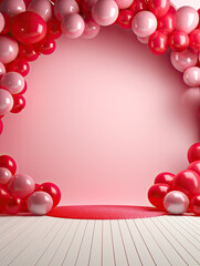Fototapeta na wymiar Luxury circle rounded with balloons on pink background AI Generative