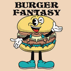 Burgers Character Design With Slogan Burger fantasy