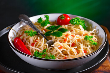 Boiled pasta with vegetables