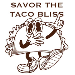 Tacos Character Design With Slogan Savor the taco bliss