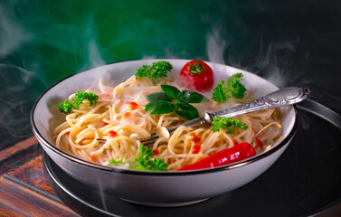 Boiled pasta with vegetables