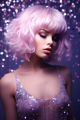 Fototapeta premium Girl of pink hair in a shining dress