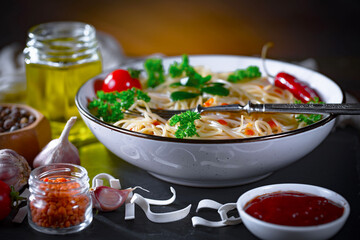 Boiled pasta with vegetables