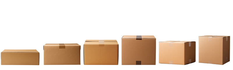 Set of 6 packaging boxes for parcels from various angles.