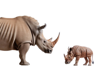 Obraz premium Animal Massive Rhino Bonds with Friendly Dog on a White or Clear Surface PNG Transparent Background