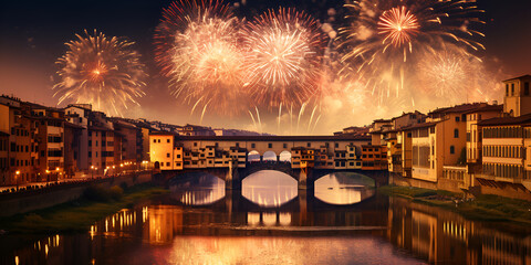 Ponte Vecchio Illumination: Explosive Fireworks Create a Visual Symphony

