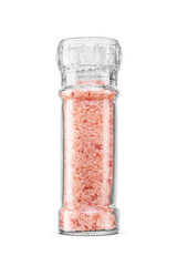 Coarse Himalayan pink salt grinder or mill isolated. Transparent PNG image.