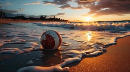 beach and football playing with sunset - obrazy, fototapety, plakaty