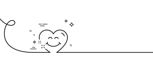 Smile face line icon. Continuous one line with curl. Happy emoticon chat sign. Heart face symbol. Smile face single outline ribbon. Loop curve pattern. Vector