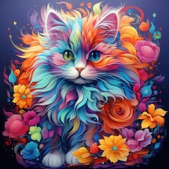 Fototapeta na wymiar Persian cat The bright and vivid palette adds a sense of playfulness to the artwork, and the cat's confident posture and the whimsical glasses convey a sense of charm.