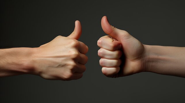 Two male hands showing thumbs up sign