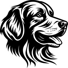 Golden retriver head silhouette icon in black color. Vector template for laser cutting wall art.
