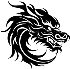 Chinese dragon silhouette icon in black color. Vector template.