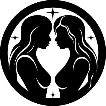 Gemini zodiac silhouette icon in black color. Vector template for laser cutting wall art.