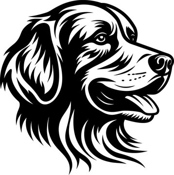 Golden retriver head silhouette icon in black color. Vector template for laser cutting wall art.
