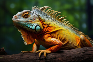 Naklejka premium Branch Buddies: Colorful Iguana Strikes a Pose in a Captivating Portrait