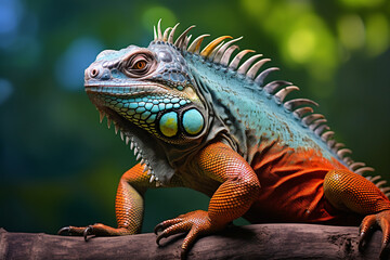 Obraz premium Branch Buddies: Colorful Iguana Strikes a Pose in a Captivating Portrait