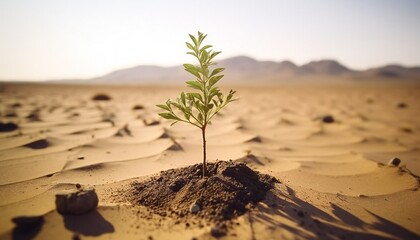 sprout growing in desert. plant growth. seedling planted in the desert
