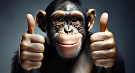 Poster Portrait of friendly monkey showing thumb up while smiling and looking at the camera. © kilimanjaro 
