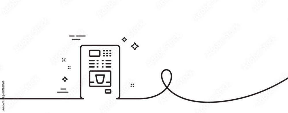 Poster coffee vending machine line icon. continuous one line with curl. hot drink sign. fresh beverage symb