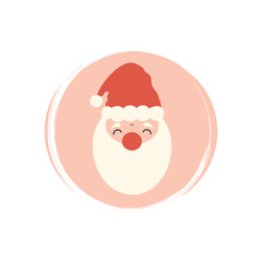 Cute hand drawn christmas santa claus face icon vector, illustration on pink circle with brush texture, for social media story and highlights