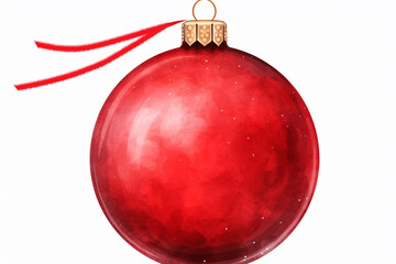 Red Elegance: Watercolor Clipart Design of a Single Christmas Ball on Transparent Background