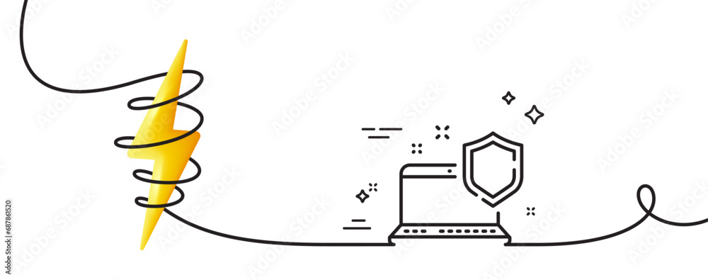 Poster computer security line icon. continuous one line with curl. laptop privacy sign. online safe defense