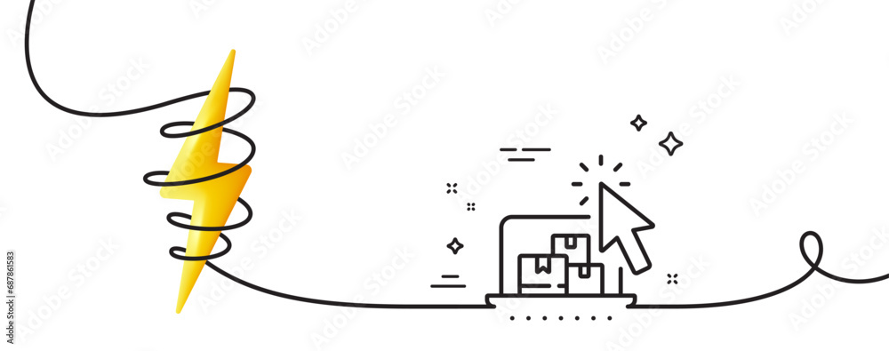 Poster online storage line icon. continuous one line with curl. internet delivery sign. mobile device servi