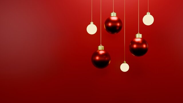 christmas lights on a red background , 3d render