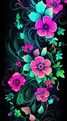 A bunch of colorful flowers on a black background