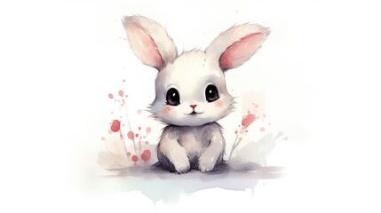 A watercolor painting of a white rabbit