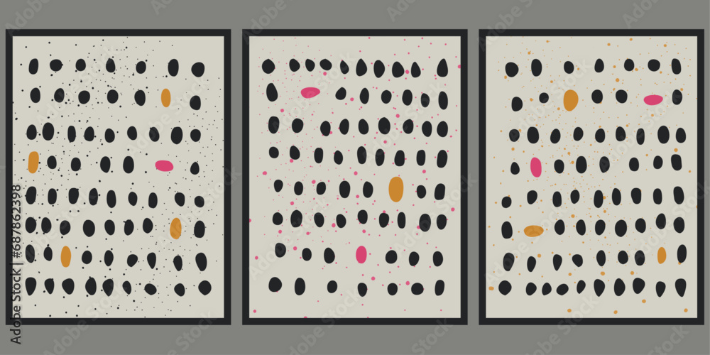 Poster modern poster, abstract black dots. wall painting made of abstract artistic dots. a set of three abs