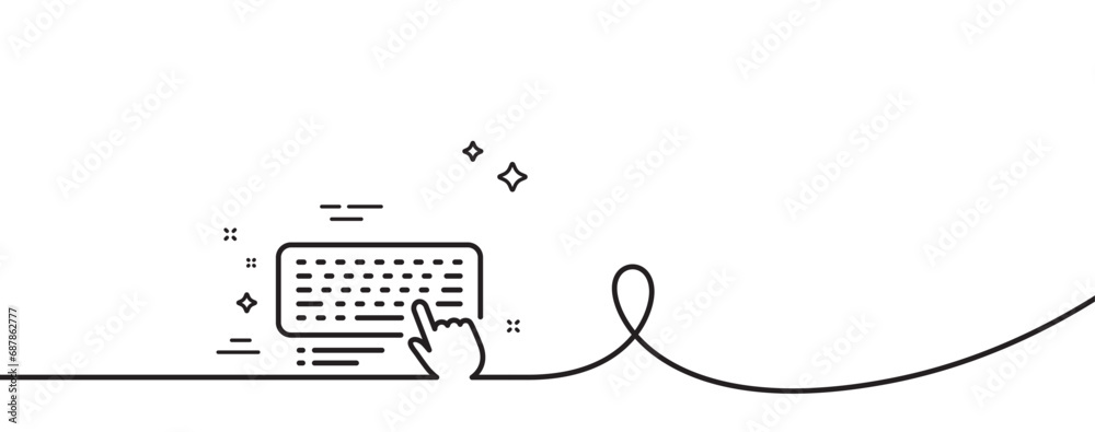 Poster keyboard line icon. continuous one line with curl. computer component device sign. computer keyboard