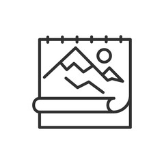 Album with paintings, linear icon. Drawing. Line with editable stroke