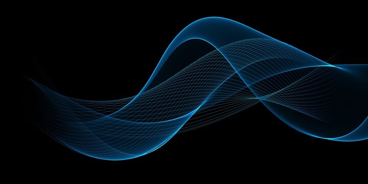 Dark blue background with a blue waves design, in the style of minimalism geometric, digital blue neon banner