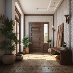 Fototapeta na wymiar modern boho interior style of corridor with door