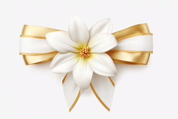 Pure Elegance: White Ribbon and Gold Bow Isolated on Transparent Background