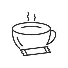 Hot drink with a sugar packet, linear icon. Line with editable stroke