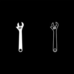 Monkey wrench adjustable spanner divorce key set icon white color vector illustration image solid fill outline contour line thin flat style