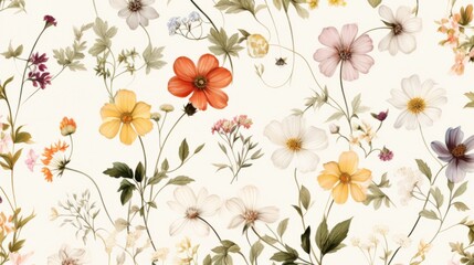 Dainty Abstract flower Bright and cute colors pattern, simple, neutral flowers on white background Seamless pattern of elegant, dainty, neutral watercolor floral for fabric, home decor, and wrapping