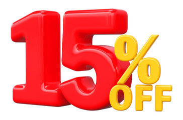 Special 15 percent off sale - 3d render red number