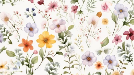 Stickers Bloemenwinkel Dainty Abstract flower Bright and cute colors pattern, simple, neutral flowers on white background Seamless pattern of elegant, dainty, neutral watercolor floral for fabric, home decor, and wrapping  © ND STOCK