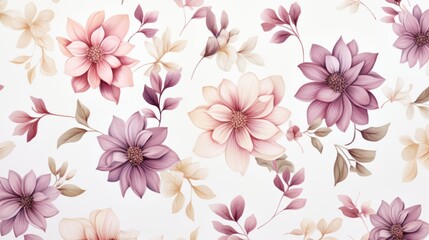 Fototapeta na wymiar Dainty Abstract flower Bright and cute colors pattern, simple, neutral flowers on white background Seamless pattern of elegant, dainty, neutral watercolor floral for fabric, home decor, and wrapping