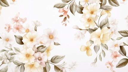 Naklejka na ściany i meble Dainty Abstract flower Bright and cute colors pattern, simple, neutral flowers on white background Seamless pattern of elegant, dainty, neutral watercolor floral for fabric, home decor, and wrapping