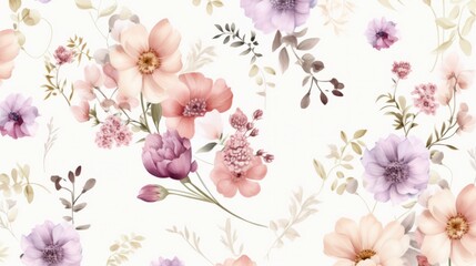 Dainty Abstract flower Bright and cute colors pattern, simple, neutral flowers on white background Seamless pattern of elegant, dainty, neutral watercolor floral for fabric, home decor, and wrapping