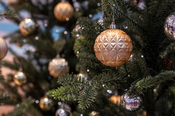 Obraz na płótnie Canvas Christmas tree, seasons greeting, festive decor Christmas background