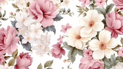 Dainty Abstract flower Bright and cute colors pattern, simple, neutral flowers on white background Seamless pattern of elegant, dainty, neutral watercolor floral for fabric, home decor, and wrapping
