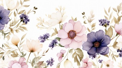 Dainty Abstract flower Bright and cute colors pattern, simple, neutral flowers on white background Seamless pattern of elegant, dainty, neutral watercolor floral for fabric, home decor, and wrapping