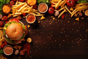 fast food design pattern or junk food design background AI Generative